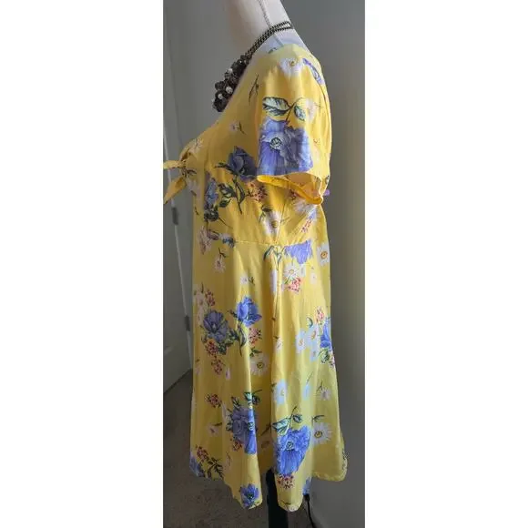 Forever 21 Yellow Purple Floral Soft Cotton A-Line Short Sleeve MIDI Dress 2X - Picture 4 of 10